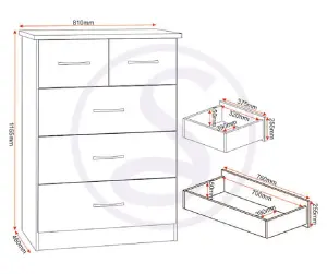 Nevada 3+2 Drawer Chest Rustic Oak Effect 5 Drawers