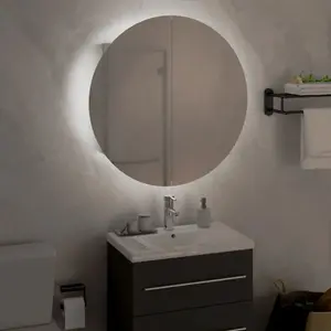 Berkfield Bathroom Cabinet with Round Mirror&LED White 47x47x17.5 cm