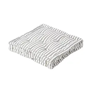 Homescapes Cotton Light Grey Thin Stripe Floor Cushion, 50 x 50 cm