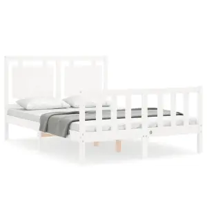 Berkfield Bed Frame with Headboard White Small Double Solid Wood