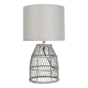 First Choice Lighting Set of 2 Bamboo Grey Wash Bamboo 36cm Table Lamps With Grey Fabric Shades