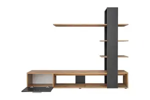 Eco Contemporary Entertainment Media Unit 1 Door Shelves Oak Wotan Effect & Black (W)1900mm (H)1520mm (D)350mm