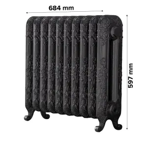 Arroll Daisy Cast iron Pewter 10 Column Radiator, (W)684mm x (H)597mm