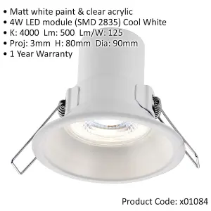 Anti-Glare Recessed Bathroom Downlight IP65 - 4W Cool White LED - Matt White