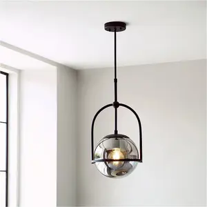 Hanging Ceiling Pendant Light - Matt Black & Smoked Mirror Glass - 10W LED E27