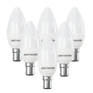 paul russells LED Candle Dimmable Bulb Small Bayonet Cap SBC B15d, 5.5W 470Lumens C37 40w Equivalent, 4000K Cool White, Pack of 6