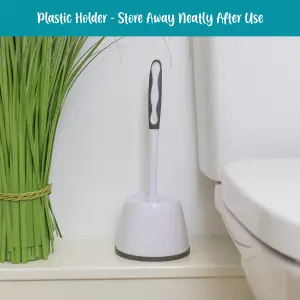 JVL Toilet Brush and  White Plastic Bin - White