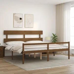 Berkfield Bed Frame with Headboard Honey Brown 200x200 cm Solid Wood