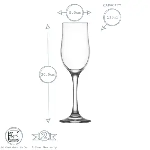 LAV - Nevakar Glass Champagne Flutes - 195ml - Pack of 6