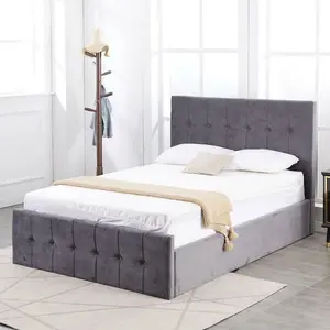 Ottoman Storage Bed grey 3ft single velvet cushioned bedroom