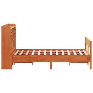 Berkfield Bookcase Bed without Mattress Wax Brown 150x200cm King Size Solid Wood Pine