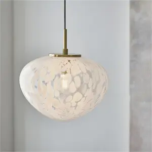 Hanging Ceiling Pendant Light - Satin Brass Plate & White Confetti Glass - 10W LED E27