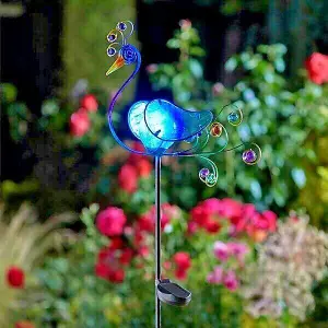 Large Solar Peacock LED Stake Light Garden Ornament Exotic Bird Decor 90cm Glass