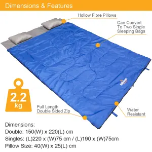 Milestone Camping Double Envelope Sleeping Bag with Pillows