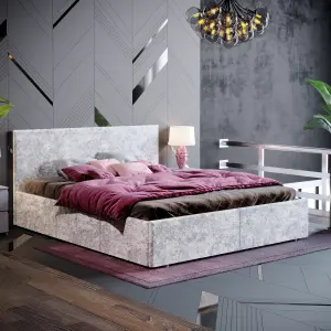 Vida Designs Veronica Silver Velvet 5ft King Size Ottoman Bed Frame, 200 x 150cm