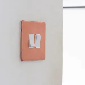 Brushed Copper Screwless Plate 45A 1 Gang Double Pole Switch, Single Plate - White Trim - SE Home