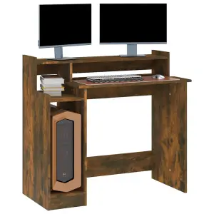 Berkfield Desk with LED Lights Smoked Oak 97x45x90 cm Engineered Wood