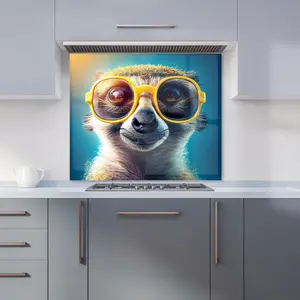 Meerkat With Glasses Splashart Premium Glass Kitchen Splashback W600mm x H750mm