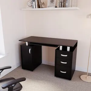 Vida Designs Otley Black 3 Drawer Computer Desk With Shelves and Keyboard Tray