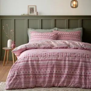 Catherine Lansfield Brushed Cotton Fairisle Reversible Single Duvet Cover Set with Pillowcase Red