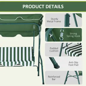 Outsunny 3-person Garden Swing Chair w/ Adjustable Canopy, Green Stripes