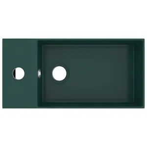 Belfry Bathroom Kettering 480mm L x 250mm W Ceramic Rectangular Sink with Overflow Dark Green