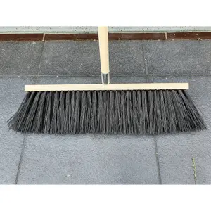 Traditional Wooden Broom with Extra Long Medium Soft Bristles (50 cm / 19.5 in, With Handle)