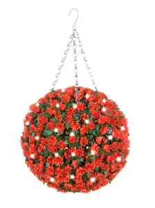 Best Artificial Pre-Lit Outdoor 28cm Orange Rose hanging Plastic Flower Topiary Ball