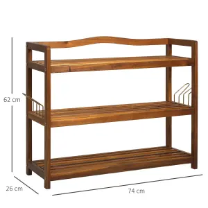 HOMCOM 3-Tier Shoe Rack Acacia Wood Shoe Storage Shelf for Entryway Bedroom Teak