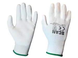 Scan 5004W White PU Coated Gloves - Medium Size 8 Pack 12 SCAGLOPUW12M