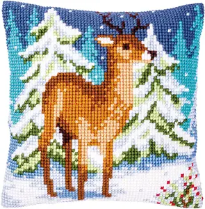 CUSHION DEER WINTER - Cross Stitch Kit: Cushion: Deer in Winter - Vervaco