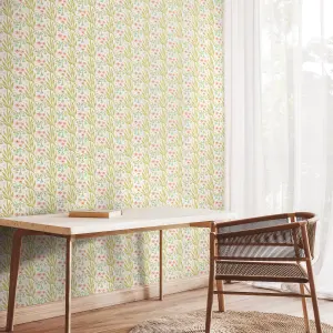 Hoopla Walls Meadow Stripe Peach & Duck Egg Smooth Matt Wallpaper