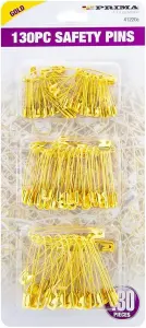 260Pc Gold Assorted Safety Pins Sewing Craft Dressmaking Small Medium Large