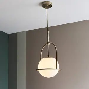 Luminosa Cosenza Pendant Ceiling Light Matt Antique Brass Plate & Opal Glass