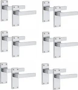 6 Pairs Victorian Straight Delta Handle Latch Door Handles, Silver Polished Chrome, 120mm x 40mm Backplate - Golden Grace