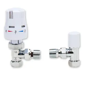 2 Pack x LavaTap Thermostatic Radiator Valve Angled TRV & Lockshield 15mm Radiator Thermostat Valve