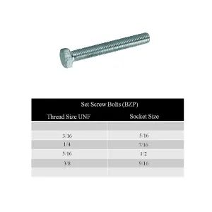 50 x Hex Head Set Screw Bolts 3/8 x 1" UNF, Fully Threaded,