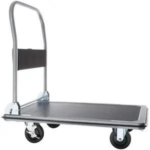 Folding Trolley - foldable handle, 2 fixed, 2 swivel castors, rubberised edge protection - black