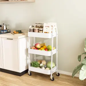 simpa 3 Tier Metal Multipurpose Wheeled Storage Cart - CREAM