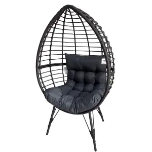 Rattan Standing Egg Chair with Soft Cushion, Durable Metal Frame, Max Load 180 KG - Gray