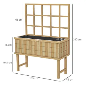 Outsunny Wood Raised Planter w/ Trellis Drain Holes Elevated Garden Bed Natural