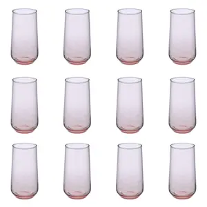 Queensway Home & Dining 470ml 12 Pcs Pink Coloured Highball Tall Cocktails Juice Glasses