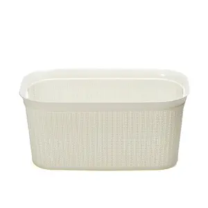 Plastic Laundry Basket with Handles White