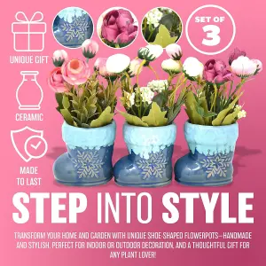 Set Of 3 Artificial Flower Pot Shoe Design Ceramic Plant Pot Ideal For Home Office Garden & Bedroom Decoration Piece