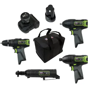 4x Cordless Power Tool Bundle & 2x Batteries - Hammer Drill Impact Driver Wrench