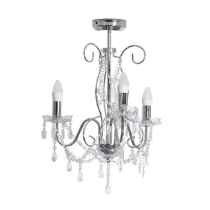 ValueLights Viscount Chrome 3 Way Ceiling Light Chandelier Fitting with Clear Acrylic Jewel Droplets