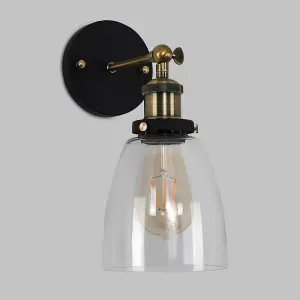 ValueLights Ambrose Retro Style Antique Brass and Black Metal Adjustable Knuckle Joint Wall Light Fitting