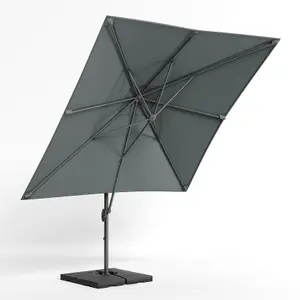 3M Dark Grey Square Rotatable Tilting Garden Rome Umbrella Cantilever Parasol with Square Fillable Base