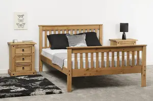 Monaco 4ft6 Double  Bed High Foot End in Distressed Waxed Pine