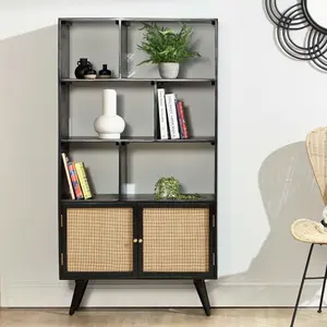 Manhattan Large Mango Wood Bookcase in Black (H160cm x W85cm x D40cm)